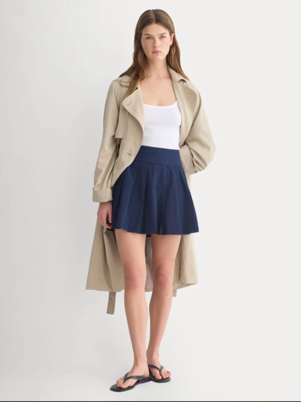 EVERLANE NAVY BLUE POPLIN COTTON PLEATED MIN SKIRT 0 XS